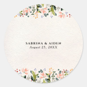 Sticker Rond Aquarelle Mariage Fleur Sauvage sans joint