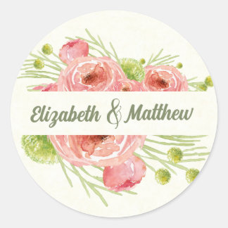 Sticker Rond Aquarelle Mariage Floral Merci