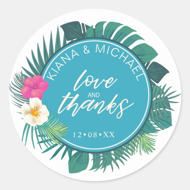 Sticker Rond Aquarelle Mariage tropical Favoriser ID Turquoise5 (Devant)