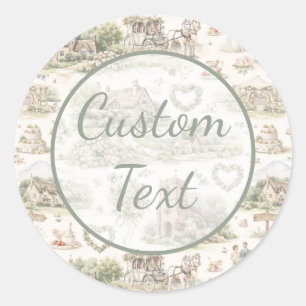 Sticker Rond Aquarelle Mariage Village Anglais Crème Douce
