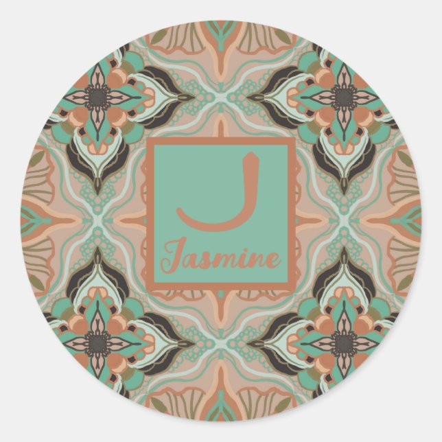 Sticker Rond Aquarelle Marocaine Pastel Floral Personnalisé (Devant)