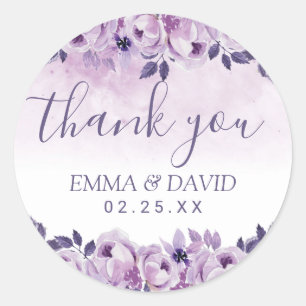 Sticker Rond Aquarelle Mauve Floral Élégant Merci de mariage