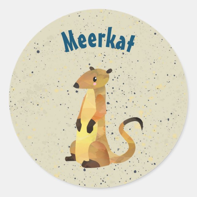 Sticker Rond Aquarelle Meerkat sur un Arrière - plan beige (Devant)