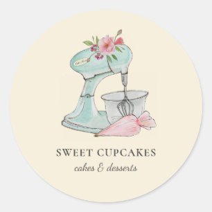 Sticker Rond Aquarelle Mélangeur de gâteau Boulangerie pêche