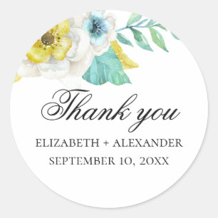 Sticker Rond Aquarelle menthe jaune mariage floral merci