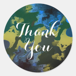 Sticker Rond Aquarelle Merci Bleu Bleu Eau Bouche