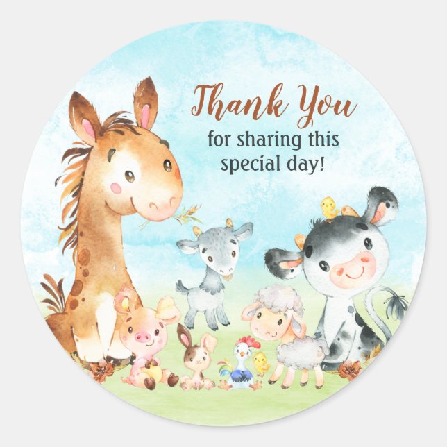 Sticker Rond Aquarelle Merci d'animaux de ferme (Devant)