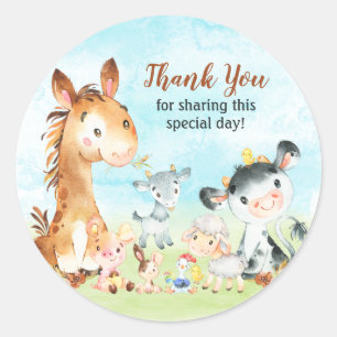 Sticker Rond Aquarelle Merci d'animaux de ferme