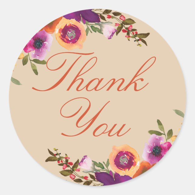Sticker Rond Aquarelle Merci d'automne Floral (Devant)