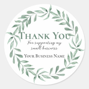 Sticker Rond Aquarelle Merci de couronne d'eucalyptus feuillus