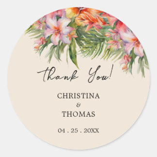 Sticker Rond Aquarelle Merci Mariage tropical