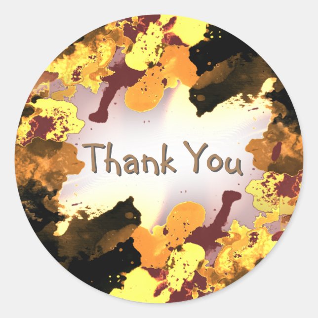Sticker Rond Aquarelle Merci peinture Splatter Orange (Devant)