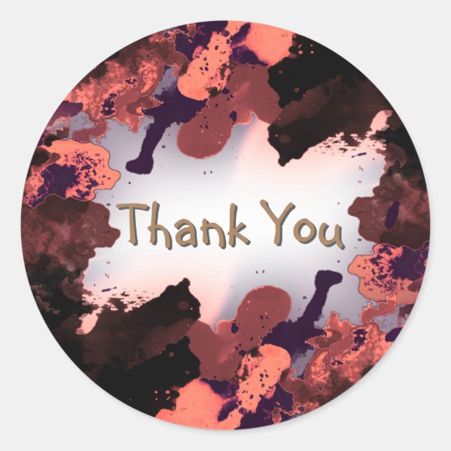 Sticker Rond Aquarelle Merci peinture Splatter Orange (Devant)