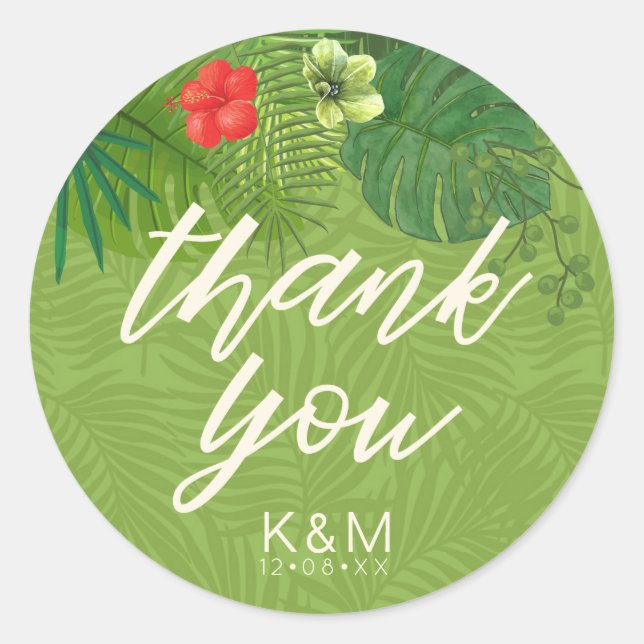Sticker Rond Aquarelle Merci tropical Vert ID577 (Devant)