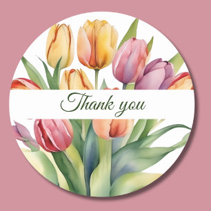 Sticker Rond Aquarelle Merci Tulipe