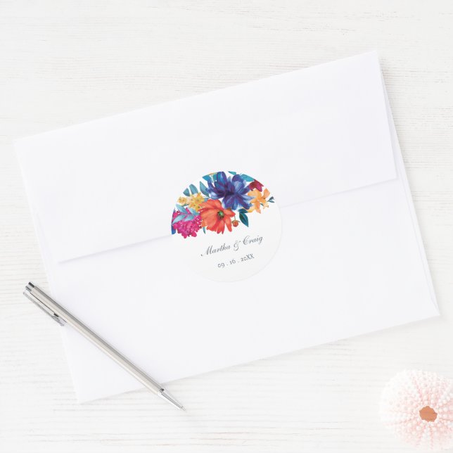 Sticker Rond Aquarelle mexicaine Fleur Mariage (Enveloppe)