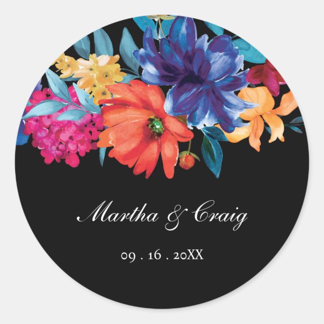 Sticker Rond Aquarelle mexicaine Fleur Mariage noir (Devant)