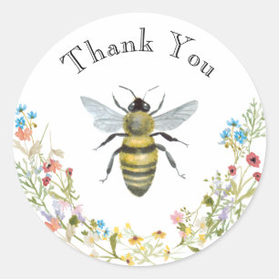 Sticker Rond Aquarelle Miel Abeille Merci de courge personnalis