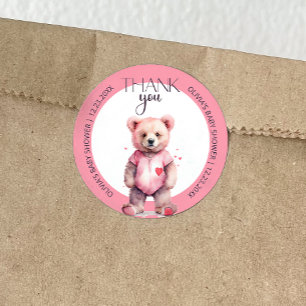 Sticker Rond Aquarelle mignon ours Baby shower Merci