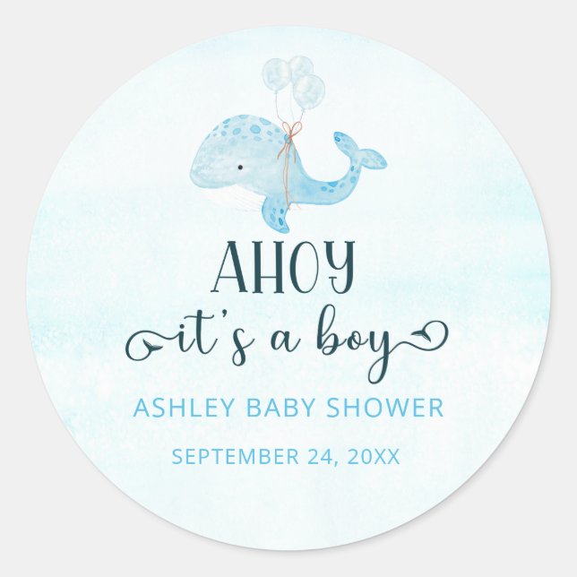 Sticker Rond Aquarelle mignon petit baby shower de baleine (Devant)