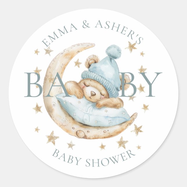Sticker Rond Aquarelle mignonne Baby shower bleu Ours en Teddy (Devant)
