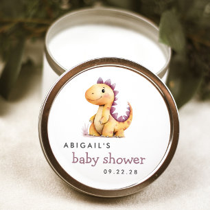 Sticker Rond Aquarelle mignonne Baby shower Dinosaure violet or