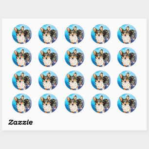 Sticker Rond Aquarelle mignonne Cardigan Welsh Corgi Puppy