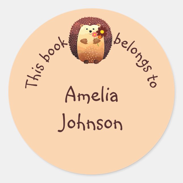 Sticker Rond Aquarelle mignonne Hérisson Animal Plaque de livre (Devant)