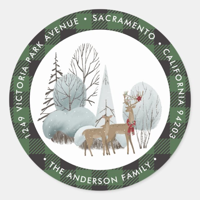 Sticker Rond Aquarelle mignonne Noël Retourner l'adresse Étique (Devant)