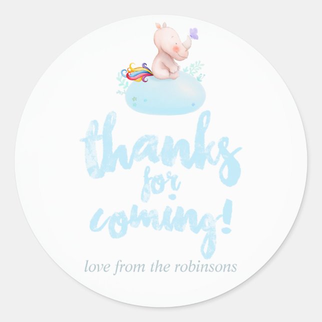 Sticker Rond Aquarelle mignonne Rhino Unicorn Baby Boy Douche (Devant)