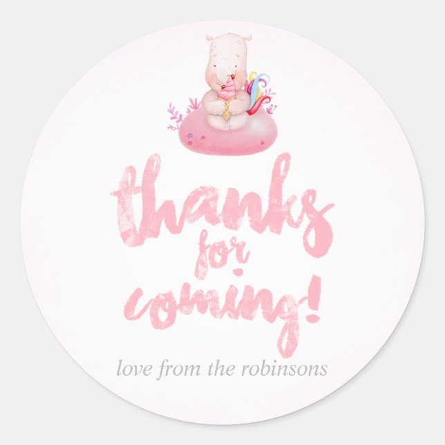 Sticker Rond Aquarelle mignonne Rhino Unicorn Baby Girl Douche (Devant)