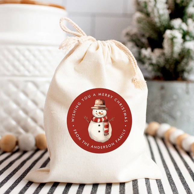 Sticker Rond Aquarelle mignonne Snowman Joyeux Noël (Créateur téléchargé)