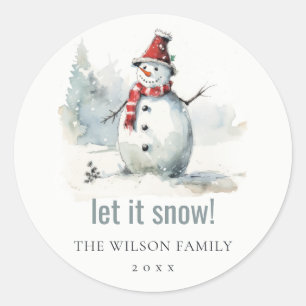 Sticker Rond Aquarelle mignonne Snowman Laisser neiger Noël