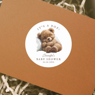 Sticker Rond Aquarelle mignonne Teddy Ours C'Est Un Garçon