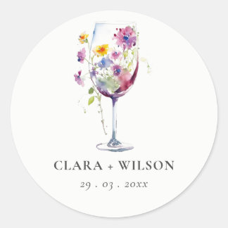 Sticker Rond Aquarelle minimale Floral Vin Mariage