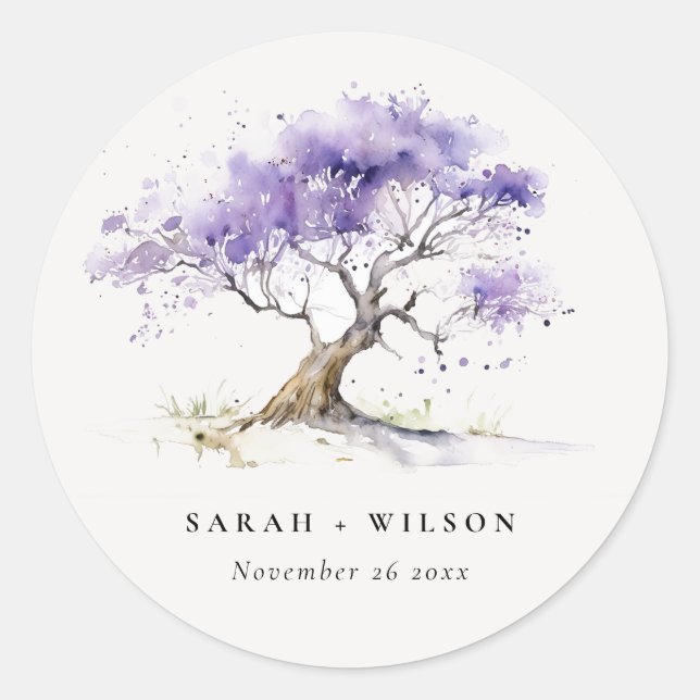 Sticker Rond Aquarelle minimale Lilac Jacaranda Mariage arbre (Devant)