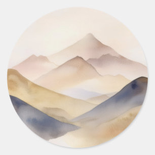 Sticker Rond Aquarelle minimaliste Abstraite montagnes beige