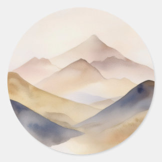Sticker Rond Aquarelle minimaliste Abstraite montagnes beige