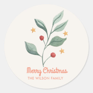 Sticker Rond Aquarelle mistletoe Star noël Favoriser les étique