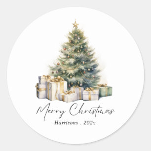 Sticker Rond Aquarelle moderne Arbre de Noël Non photo
