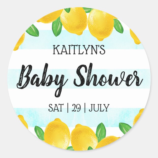 Sticker Rond Aquarelle moderne Baby shower citronnier (Devant)
