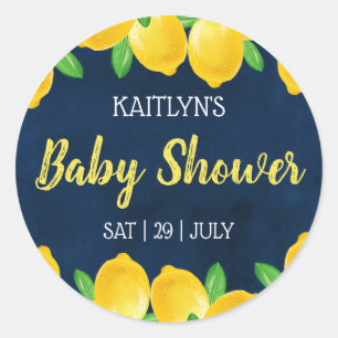 Sticker Rond Aquarelle moderne Baby shower citronnier
