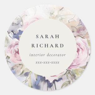 Sticker Rond Aquarelle moderne Blush Lilac Rose Floral Business