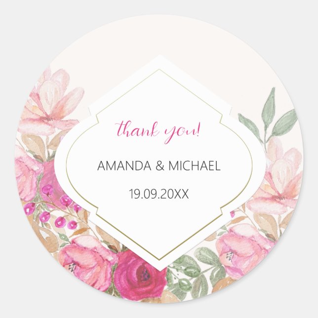 Sticker Rond Aquarelle moderne Boho arrangement floral (Devant)
