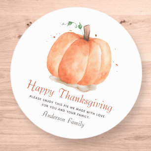 Sticker Rond Aquarelle moderne Citrouille d'automne Thanksgivin