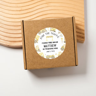 Sticker Rond Aquarelle moderne Construction Véhicule Anniversai