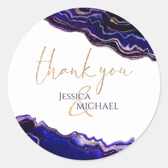 Sticker Rond Aquarelle moderne Deep Blue Agate Merci (Devant)