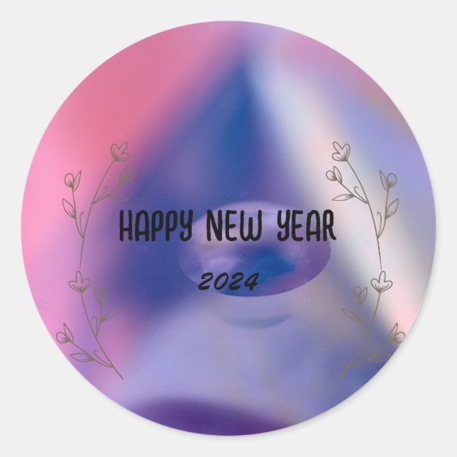 Sticker Rond Aquarelle moderne dégradante florale Bonne année (Devant)