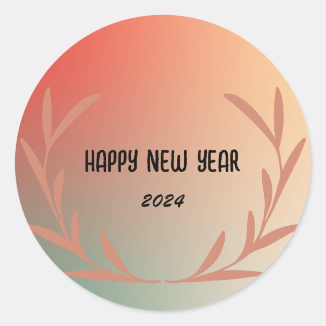 Sticker Rond Aquarelle moderne dégradante florale Bonne année (Devant)