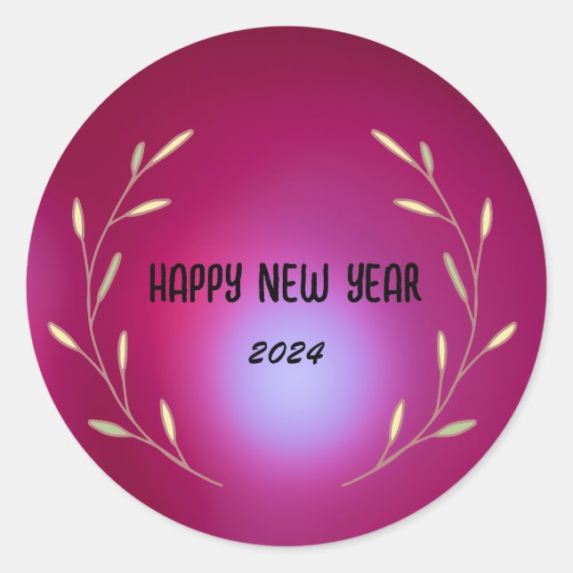 Sticker Rond Aquarelle moderne dégradante florale Bonne année (Devant)